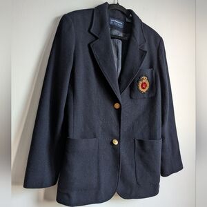 Vintage Liz Claiborne Crested Wool Academia Blazer Navy  Old Money Ivy League M